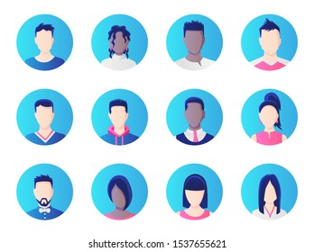 Avatar set. Group of working people diversity, diverse business men and women avatar icons. Vector illustration of flat design people characters.