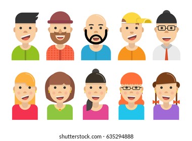 Avatar set icons. Flat cartoon style. Vector illustration.