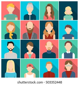 Avatar set icons in flat style. Big collection avatar vector symbol stock illustration
