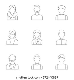 Avatar set icons in outline style. Big collection of avatar vector symbol stock illustration