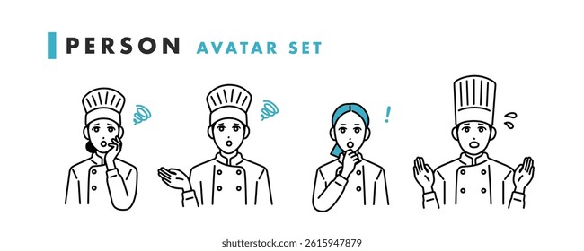 Avatar set of male and female chefs in trouble