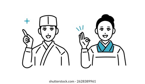 Avatar set of male and female Japanese chefs