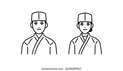 Avatar set of male and female Japanese chefs