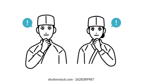 Avatar set of male and female Japanese chefs