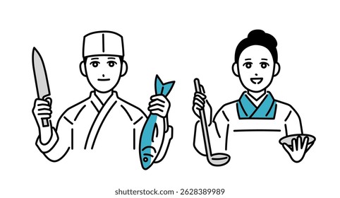 Avatar set of male and female Japanese chefs