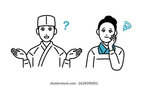 Avatar set of male and female Japanese chefs