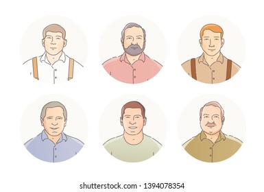 Avatar set. Man's face. Portrait. Hand drawn style vector doodle design illustrations.