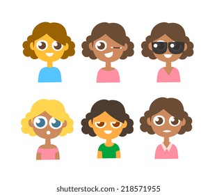 avatar set, primitive cartoon flat style characters emotions, vector illustration