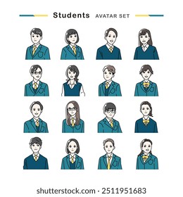 Avatar conjunto de estudantes sorridentes vestindo uniformes