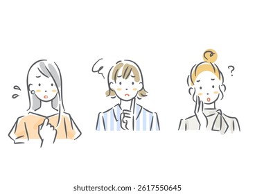 Avatar set of women with worries Simple and stylish watercolor illustrations