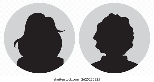 Avatar silhouette man and woman anonymous icon. Male and female profile unknown picture illustration.