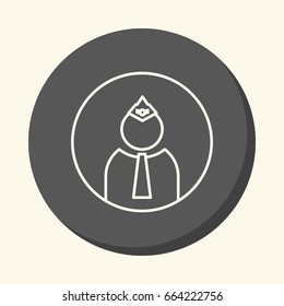 Avatar of the silhouette of an official man in a cap with a cockade and a tie, a vector round line icon with an illusion of volume, a simple color change