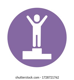 avatar silhouette with podium block style vector illustration design