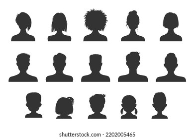 Avatar silhouettes, people profile heads of man and woman. User portrait or person vector avatar silhouette in social net, male and female avatar face picture default in black