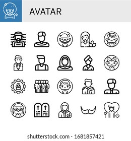 íconos simples de avatar establecidos. Contiene íconos como Hombre, Sospechoso, Sacerdote, Mujer, Empresario, Nun, Usuario, Usuarios, Piloto, Mandamientos, Farmacéutico, pueden ser usados para web, móvil y logo