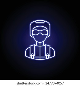 avatar skydiver line icon in blue neon style. Signs and symbols can be used for web logo mobile app UI UX