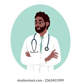 Avatar of a smiling black elderly man doctor, medical worker.