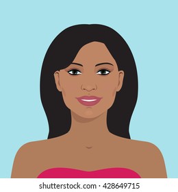 Avatar of smiling indian pretty woman. Vector illustration. Simple flat design. Flat avatar.