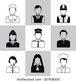 Avatar social network pictograms set of lawyer cook engineer doctor pilot isolated vector illustration