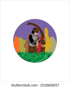 Avatar for social networks, vector image. A man cuts wood for a fire. Camping.