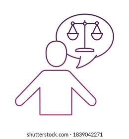 avatar hablando con el diseño de ilustración vectorial de estilo de línea de balance de escala