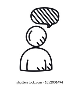 avatar con icono de burbuja de voz sobre fondo blanco, estilo de línea, ilustración vectorial