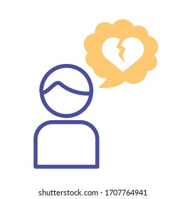 avatar with speech bubbles and heart break mental health line style vector illustration design