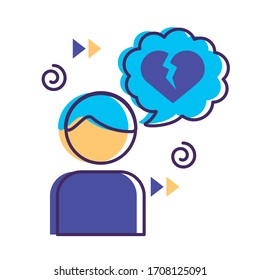 avatar with speech bubbles and heart break mental health flat style vector illustration design