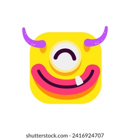Avatar of square monster in cartoon design. The cartoon design of this funny yellow avatar adds an element of whimsy and laughter, making it an ideal addition to any projects. Vector illustration.