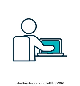 avatar student with laptop computer icon over white background, half line half color style , vector illustration