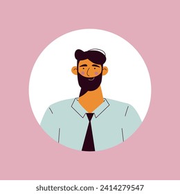 Avatar in the style of a Business meeting. This business man's avatar adds a touch of character and charm, making it an approachable representation for business-related content. Vector illustration.