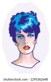 Avatar stylized lady with blue hair and blue eyes