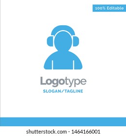 Avatar, Support, Man, Headphone Blue Solid Logo Template. Place for Tagline. Vector Icon Template background