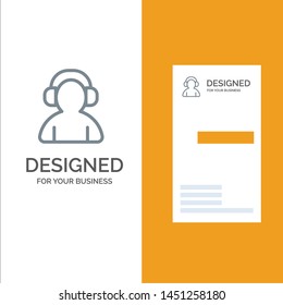 Avatar, Support, Man, Headphone Grey Logo Design and Business Card Template