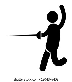 Avatar with sword in fighting pose, fencing pictogram 