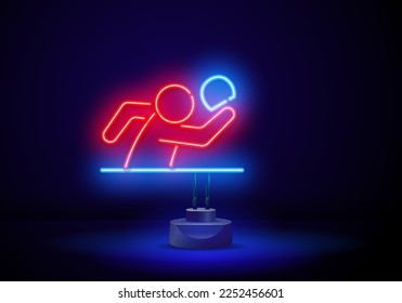 avatar table tennis line icon in blue neon style. Signs and symbols can be used for web logo mobile app UI UX