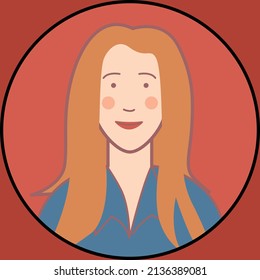 Avatar Thumbnail Image Of Red Haired Young Woman With Blue Shirt. Flat Vector Illustration Design