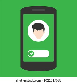 Avatar with true icon on smartphone screen. Answer the call. Modern concept for web banners, web sites, infographics. Flat design vector illustration.
