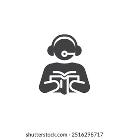 Avatar of a tutor with a headset and book vector icon. filled flat sign for mobile concept and web design. Online Tutor glyph icon. Symbol, logo illustration. Vector graphics