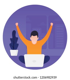 
Avatar with upward hand showing the icon of work done 
