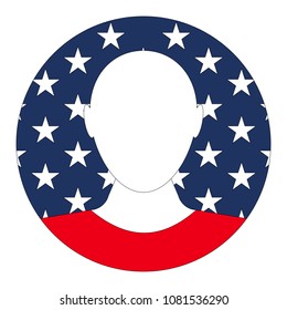 Avatar USA image contours of a person profile, vector flag USA avatar for chat or forum