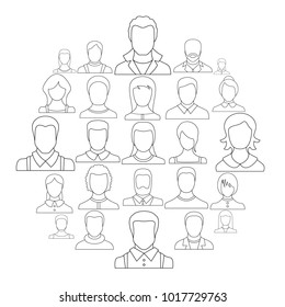 Avatar user icon set. Outline illustration of 25 avatar user vector icons for web