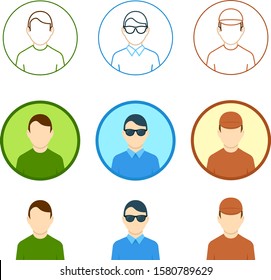 Avatar user icon. Web flat stroke circle face. Vector Collection of avatars for web and mobile.