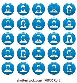 Avatar user icons set blue. Simple illustration of 25 avatar user vector icons for web