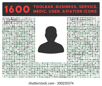Avatar vector icon and 1600 other business, service tools, medical care, software toolbar, web interface pictograms. Style is bicolor flat symbols, green and gray colors, rounded angles, white