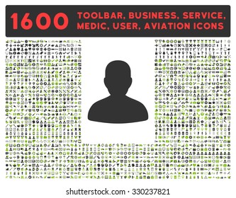 Avatar vector icon and 1600 other business, service tools, medical care, software toolbar, web interface pictograms. Style is bicolor flat symbols, eco green and gray colors, rounded angles, white