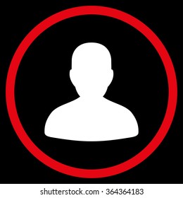 Avatar vector icon. Style is bicolor flat circled symbol, red and white colors, rounded angles, black background.
