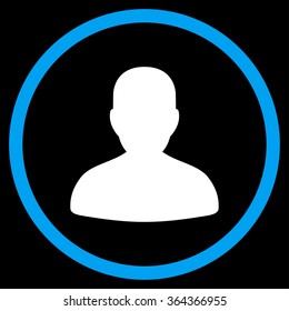 Avatar vector icon. Style is bicolor flat circled symbol, blue and white colors, rounded angles, black background.