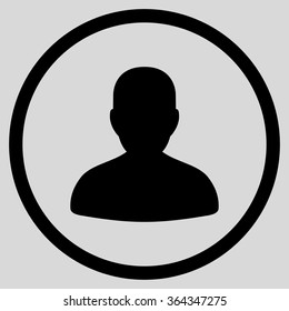 Avatar vector icon. Style is flat circled symbol, black color, rounded angles, light gray background.