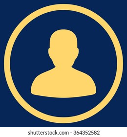Avatar vector icon. Style is flat circled symbol, yellow color, rounded angles, blue background.